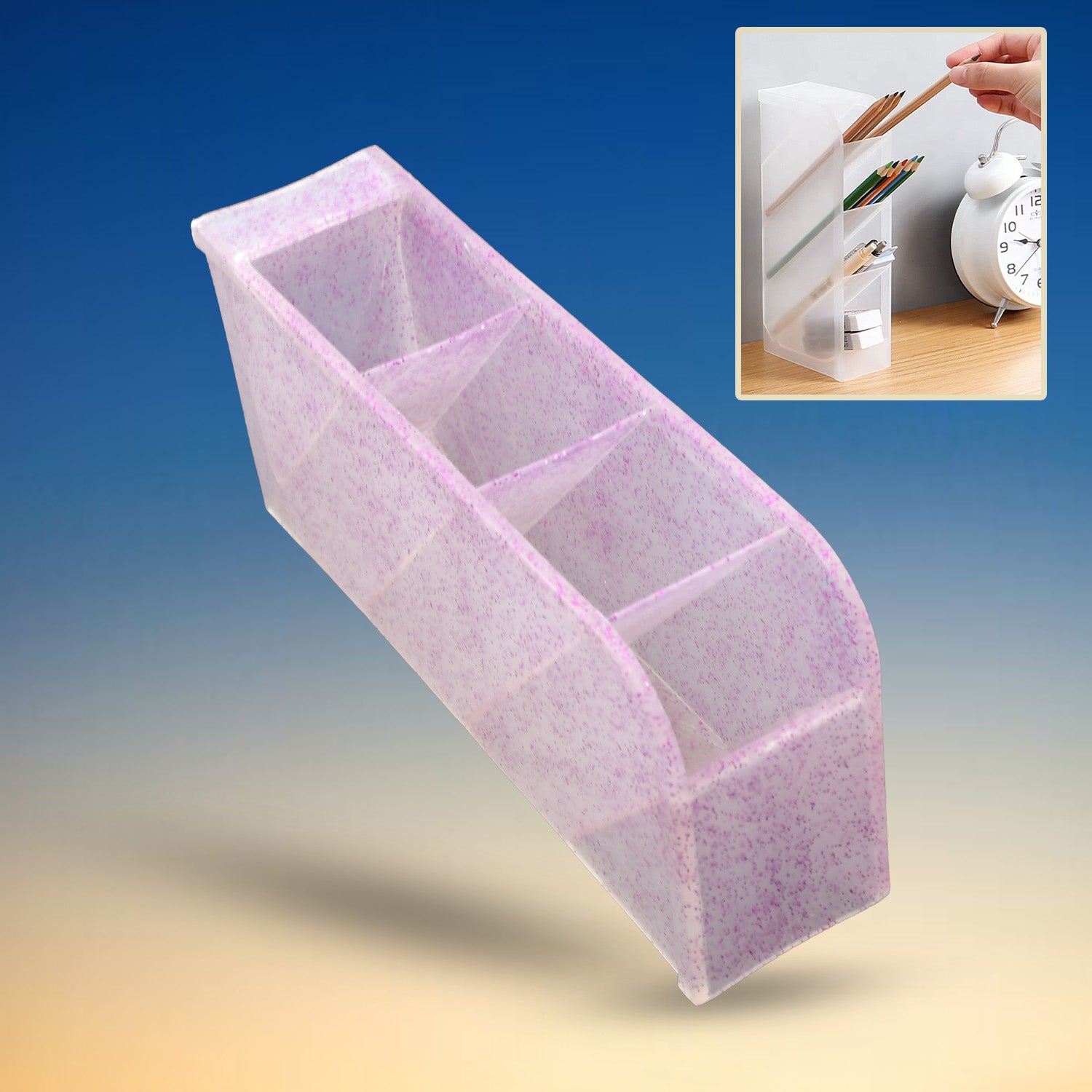 Plastic 4 Compartment Office Desktop Storage Box, Pen Pencil Stand/Holder Stationary Organizer, Plastic Desktop Stationary Organizer For School Plastic 4 Compartment Office Desktop Storage Box, Pen Pencil Stand/Holder Stationary Organizer, Plastic Desktop Stationary Organizer For School